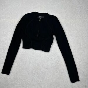 Hera Collection Women's Black Ribbed Knit Quarter Zip Cropped Sweater Size M